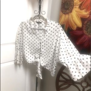 Ladies crop tie front blouse